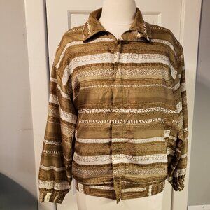 Vintage Coaco Silk Striped Animal Print Full Zip Oversized Bomber Jacket